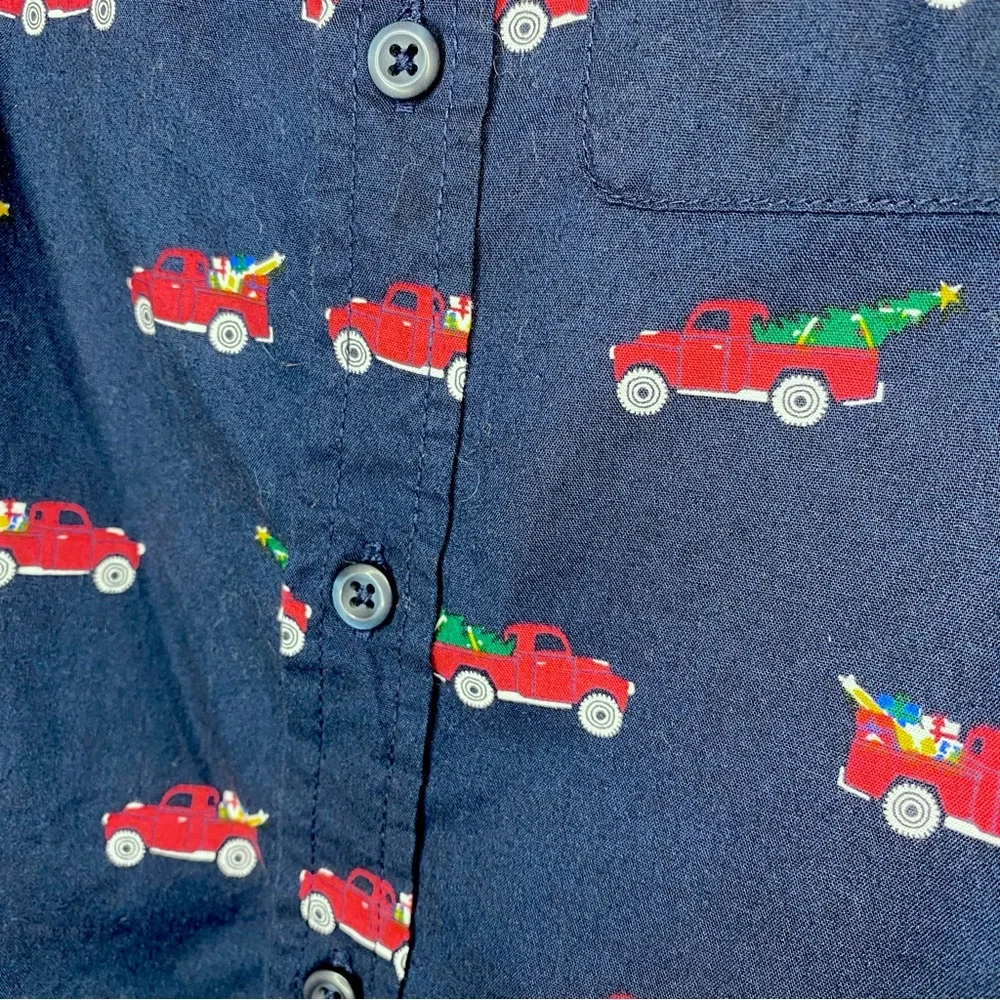 The Children’s Place Navy Blue Red Truck Christmas Tree Button Up Size 3T